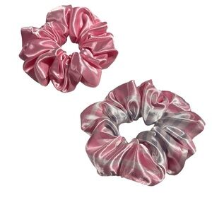 Pink and Silver Satin Scrunchies